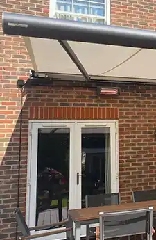Side angle of Semina Life awning on patio