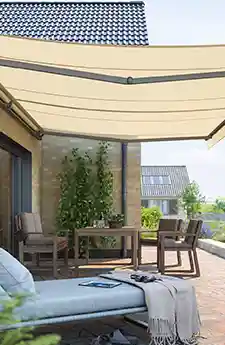Topas folding arm awning on patio in Canberra