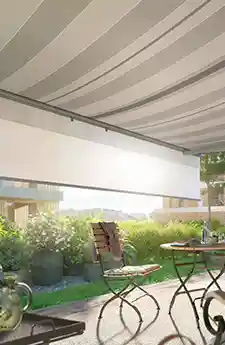 Modern terrace shaded with Topas folding awning