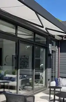 Kubata awning on glass doors