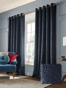 Laura Ashley Midnight Blue Barley Embossed | Curtain Fabric | Aurora Window Furnishings