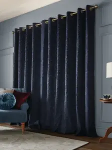 Laura Ashley Midnight Blue Barley Embossed | Curtain Fabric | Aurora Window Furnishings