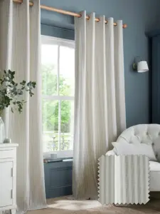Laura Ashley Slate Blue Cornish Chenille Stripe | Curtain Fabric | Aurora Window Furnishings
