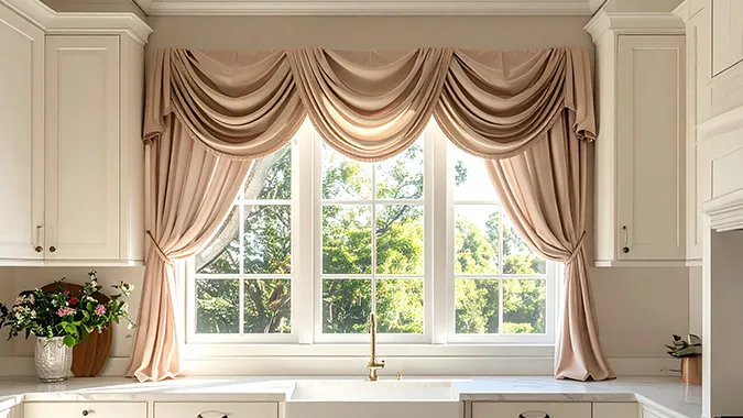 Swag curtains Canberra | Kitchen curtains | Aurora Window Furnishings
