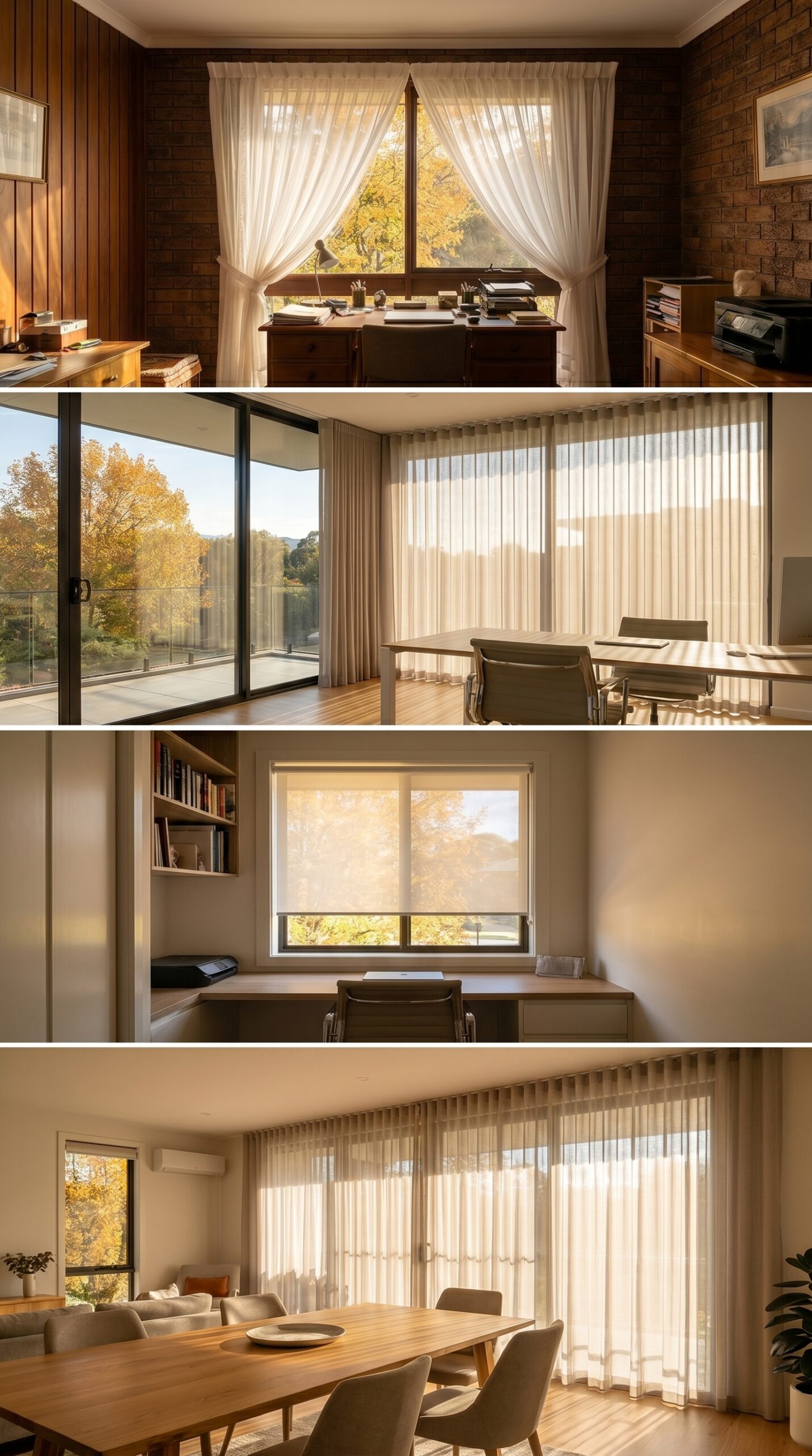 Four Canberra home office window covering options for different home styles and orientations