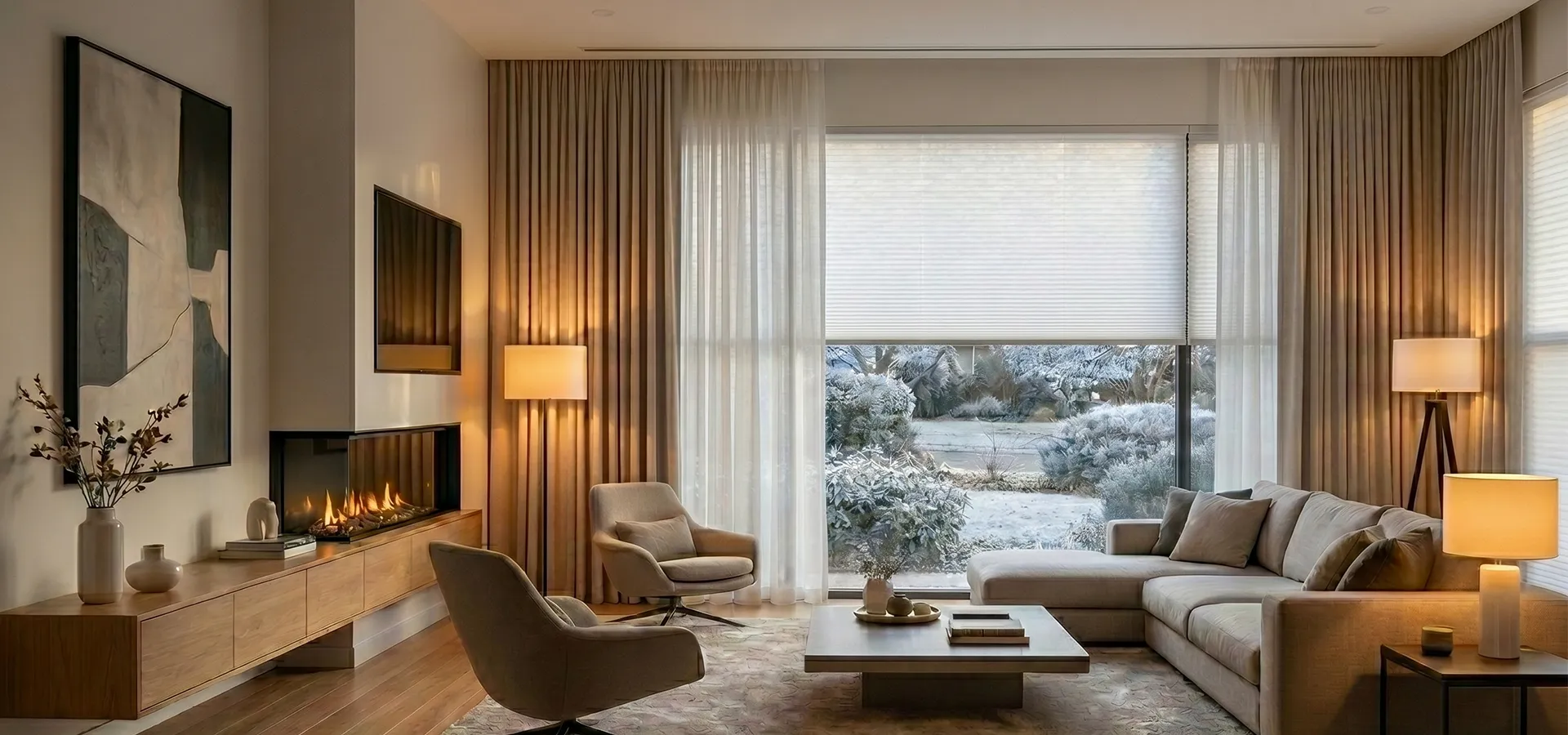 Canberra home with sheer and blockout curtains installed before winter first frost