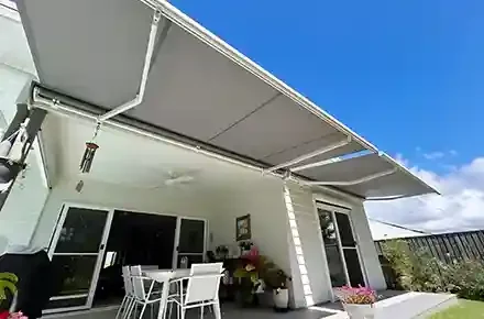 Folding arm awning in Huskisson style by Aurora Designs
